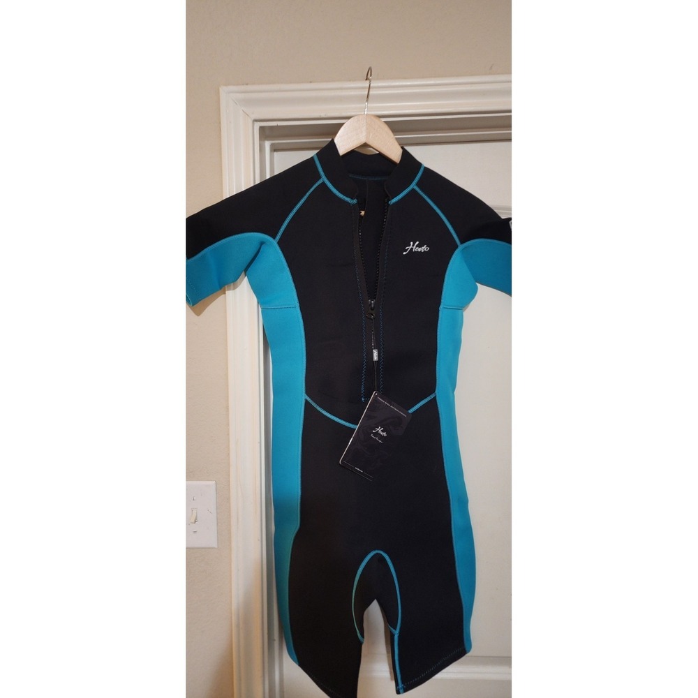 Hevto Youth Shorty Wetsuit Size 10 Black & Aqua Blue NEW With Tags NWT